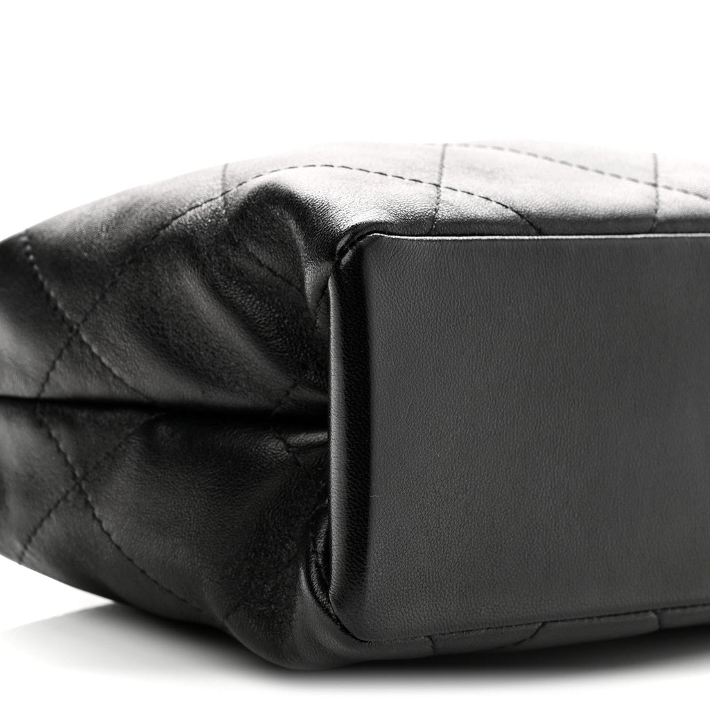Shiny Lambskin Quilted Large Hobo Bag Black