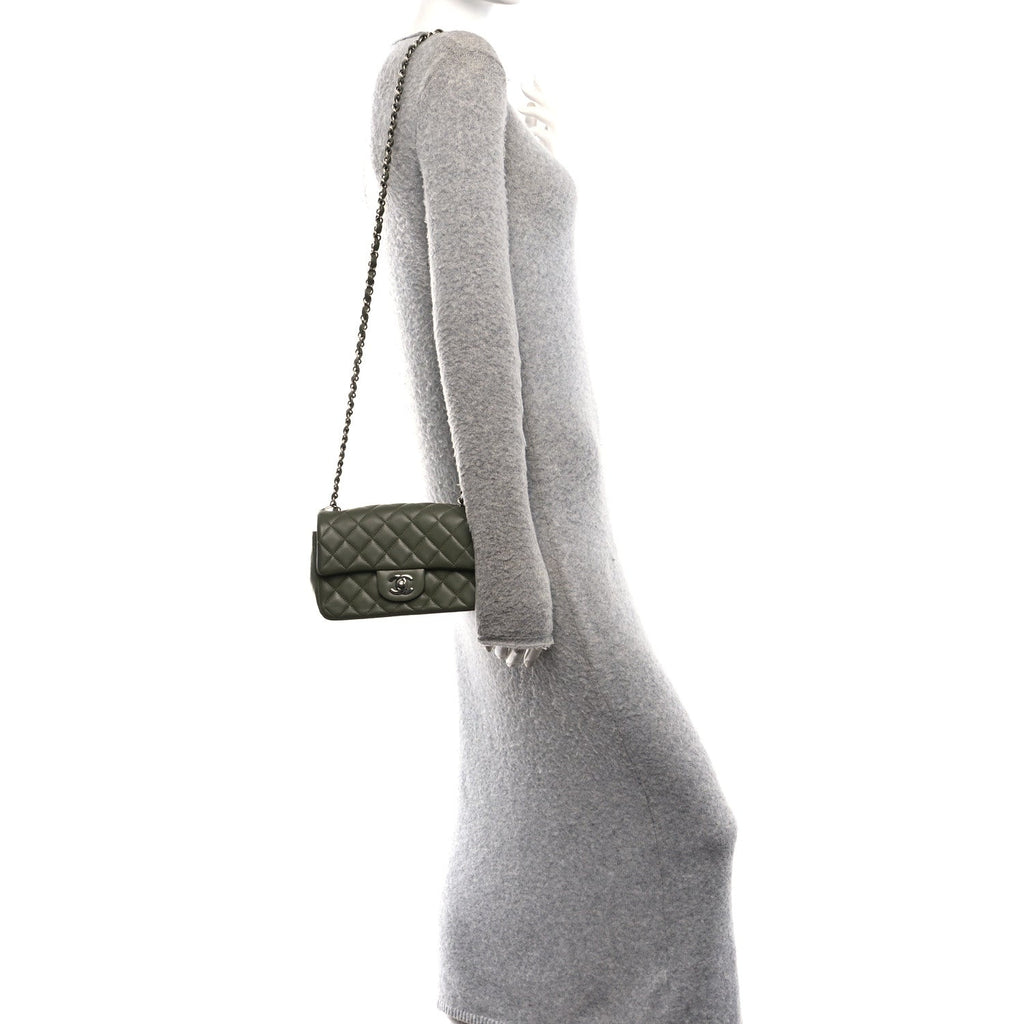 Lambskin Quilted Mini Rectangular Flap Green