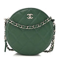 Lambskin Quilted Round Clutch With Chain Green