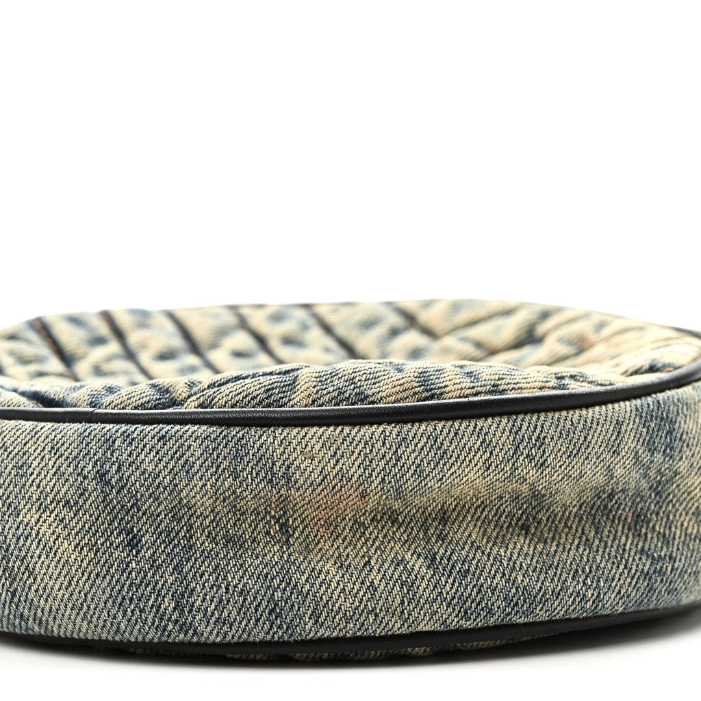 Denim Quilted Monogram Round Crossbody Bag Rodeo Blue
