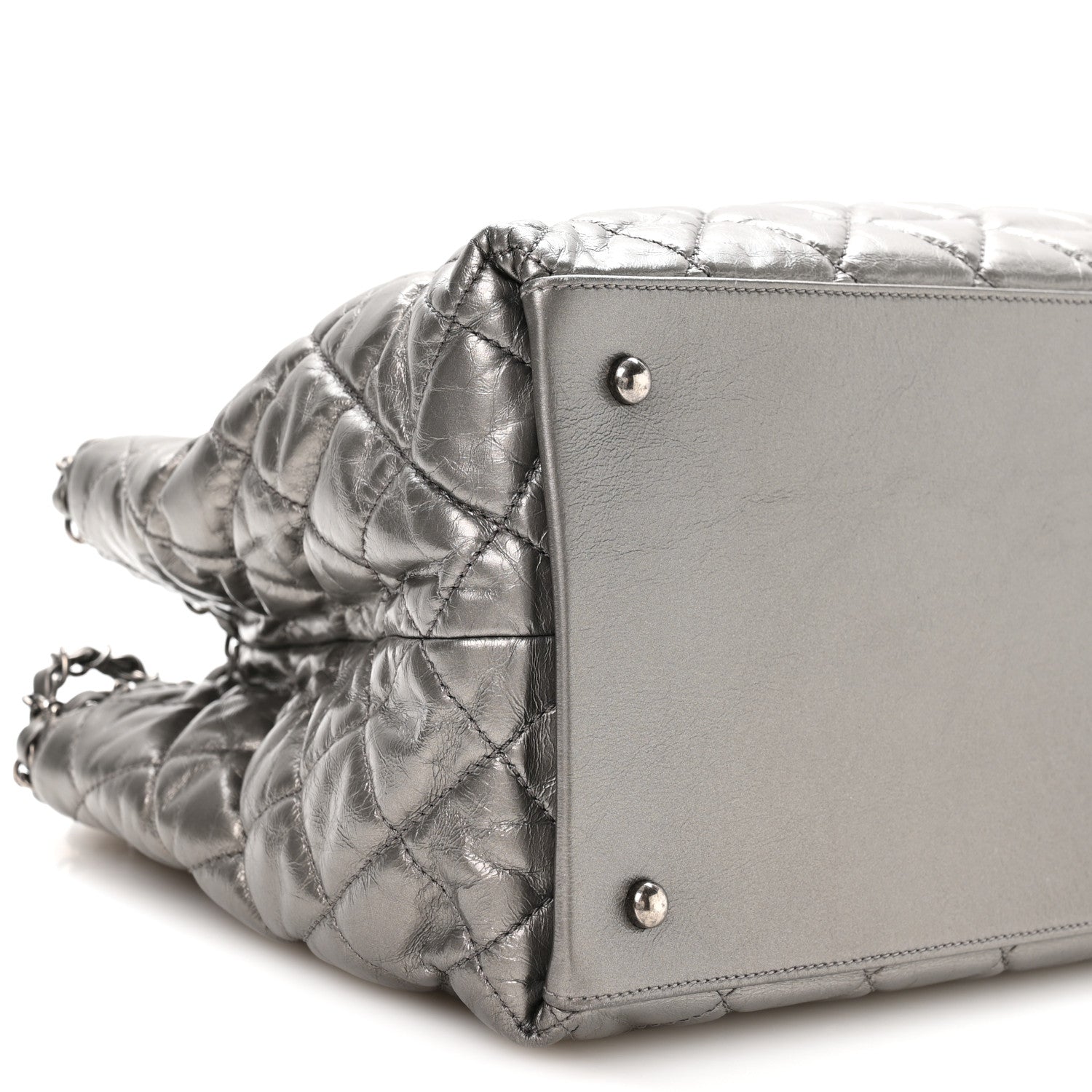Metallic Calfskin Small Chain Me Tote Silver