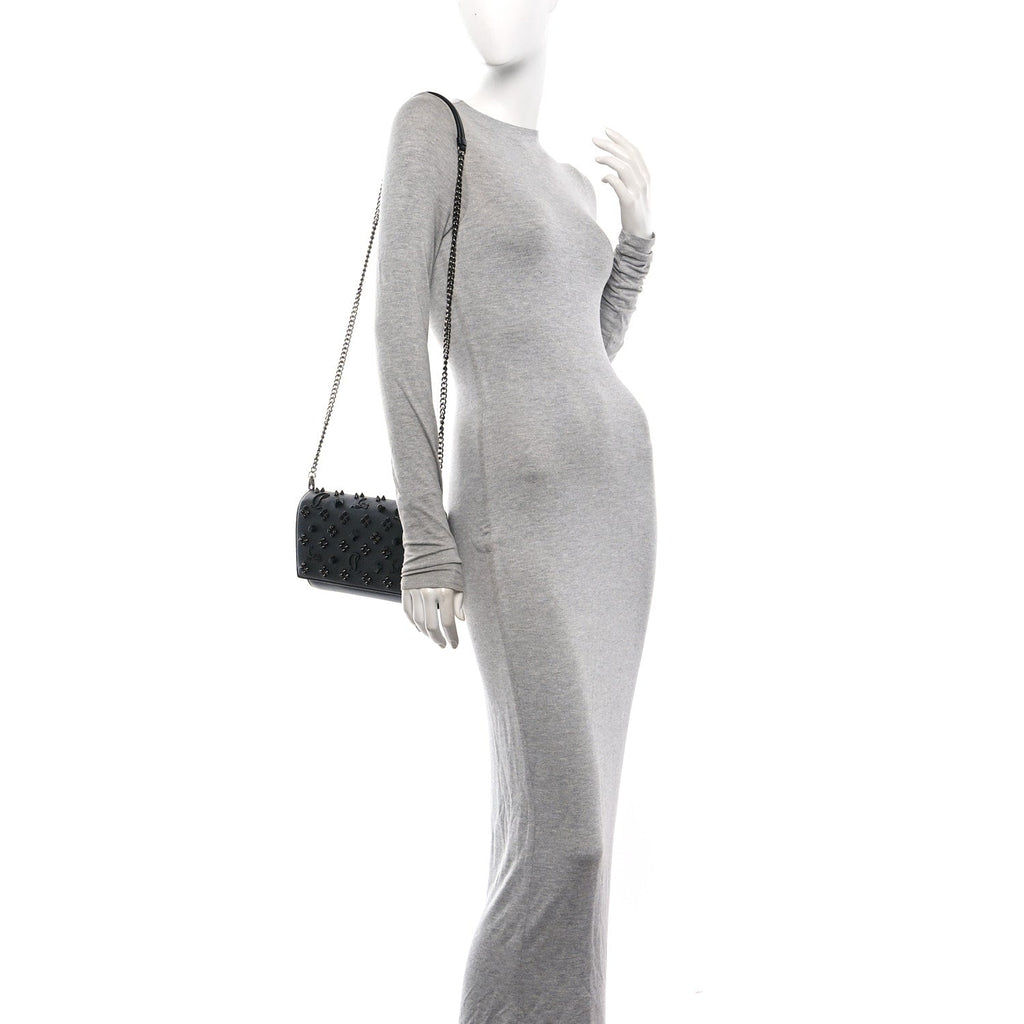 Calfskin Spikes Loubinthesky Paloma Clutch Black