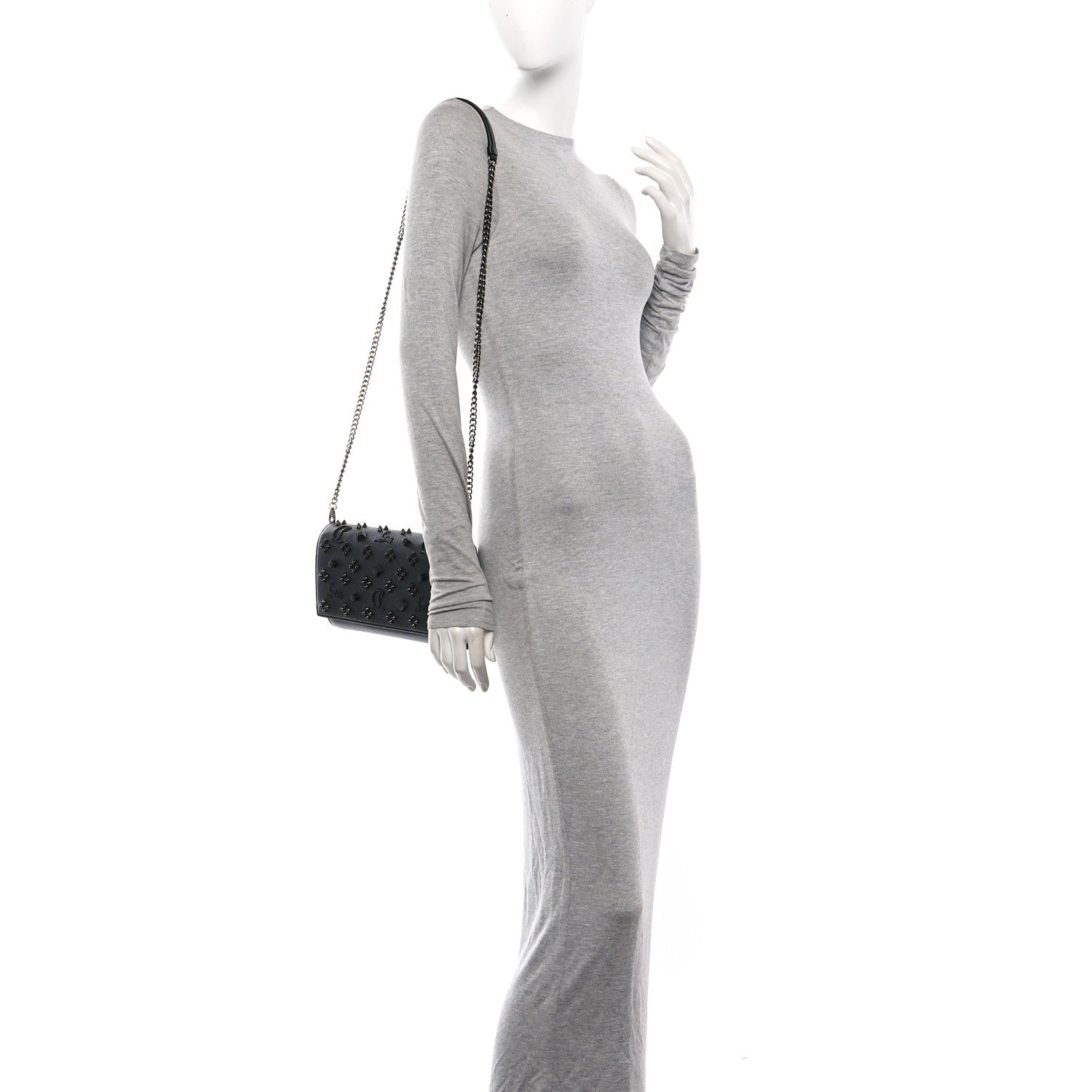 Calfskin Spikes Loubinthesky Paloma Clutch Black