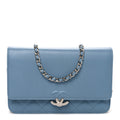 Grained Calfskin Quilted CC Box Wallet On Chain WOC Blue