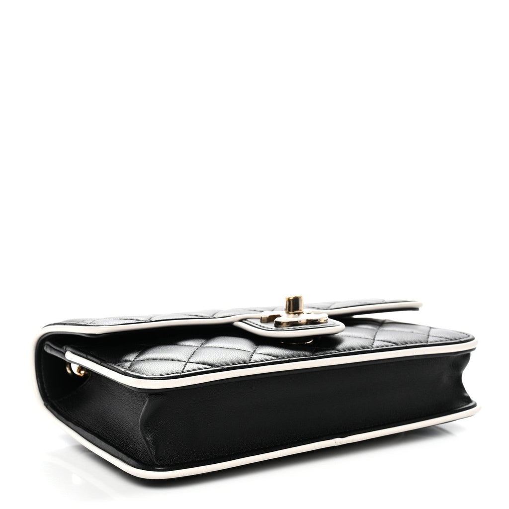 Lambskin Quilted Resin CC Mini Flap Bag Black White