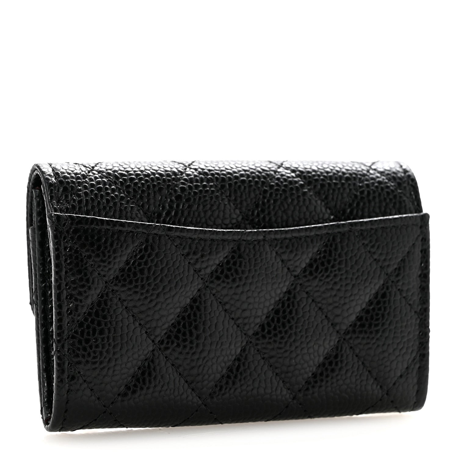 Caviar Quilted Flap Card Holder Wallet Black