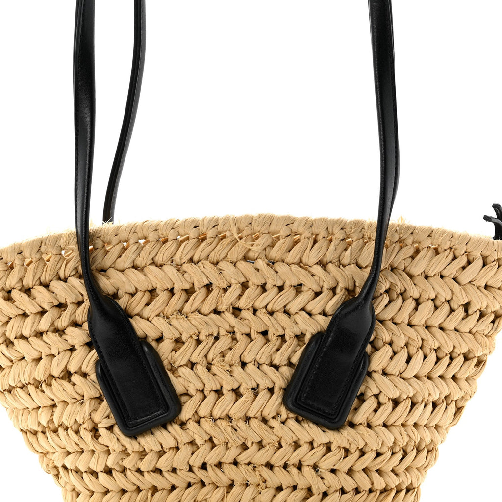 Raffia Calfskin Small Arco Basket Black