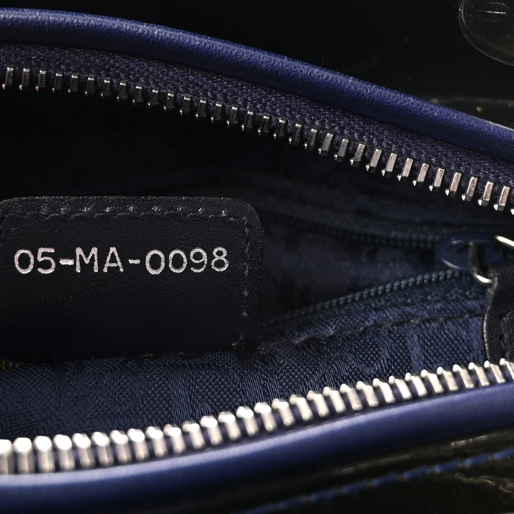 Patent Cannage Medium Lady Dior Navy Blue