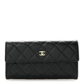 Caviar Quilted Large Gusset Flap Wallet Black