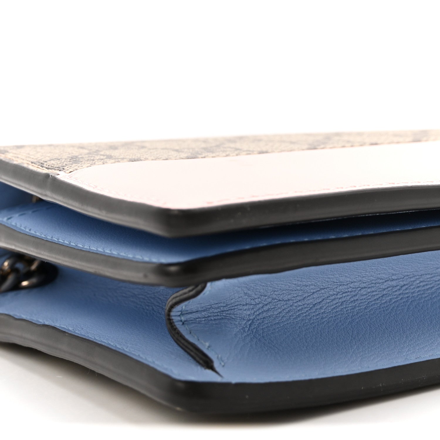 GG Supreme Monogram Textured Dollar Calfskin Mini GG Marmont Chain Wallet Light Pink Blue Beige