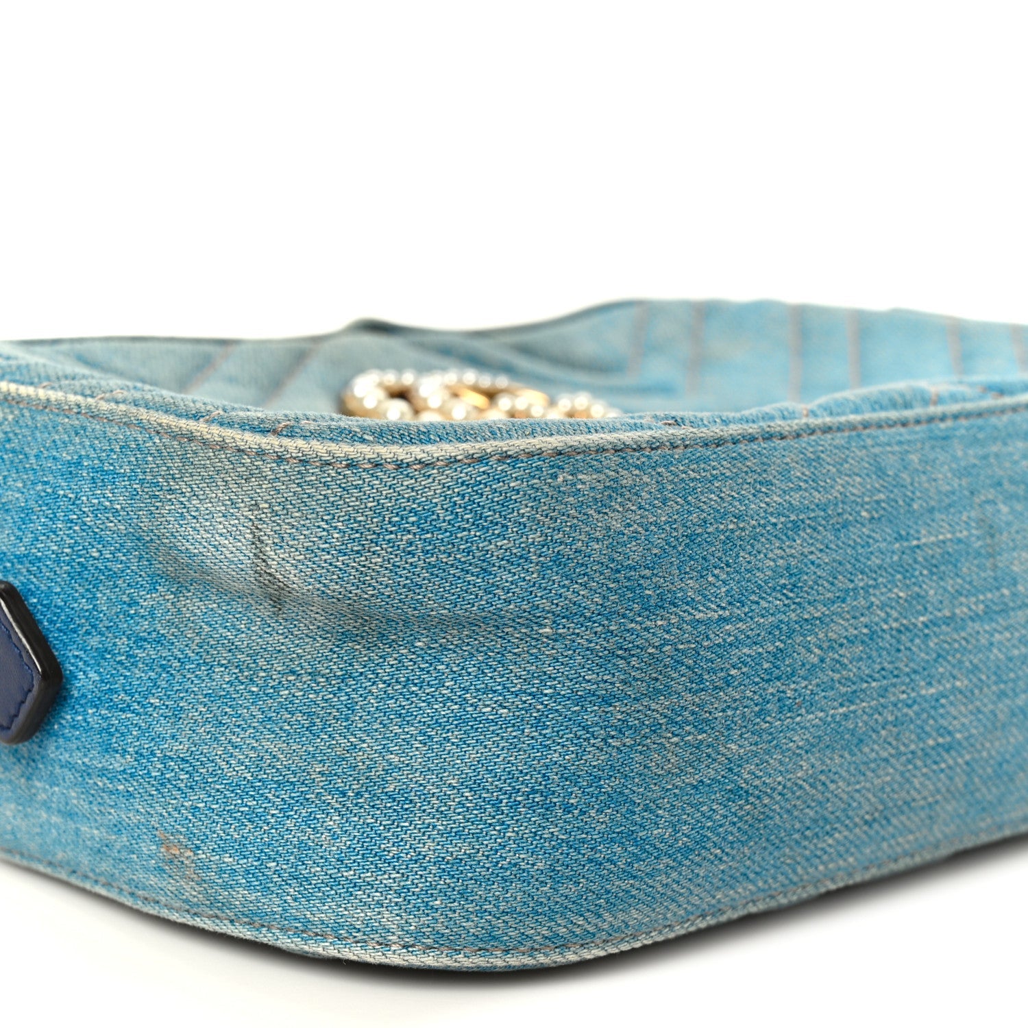 Denim Matelasse Small Pearly GG Marmont Chain Shoulder Bag Blue