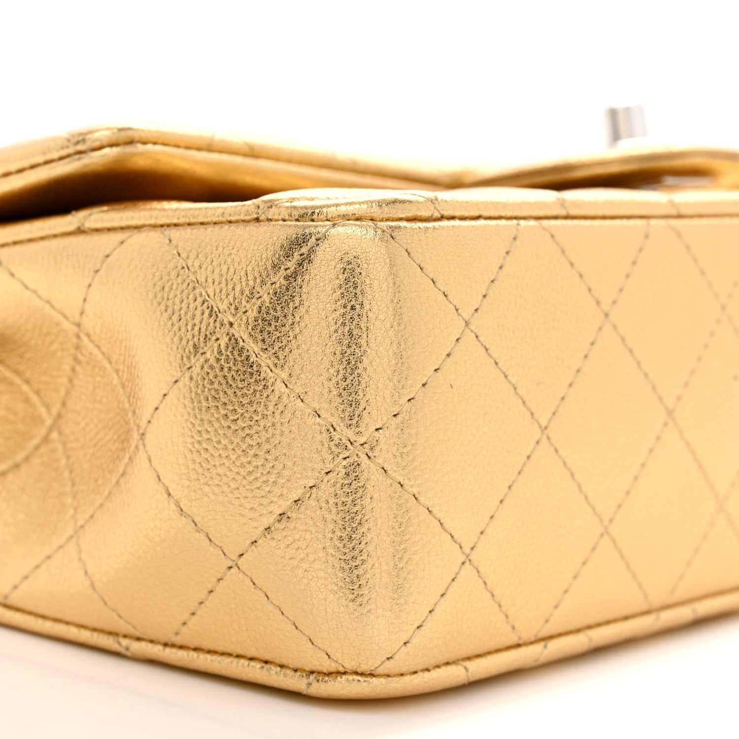 Metallic Caviar Quilted Top Handle East West Flap Gold