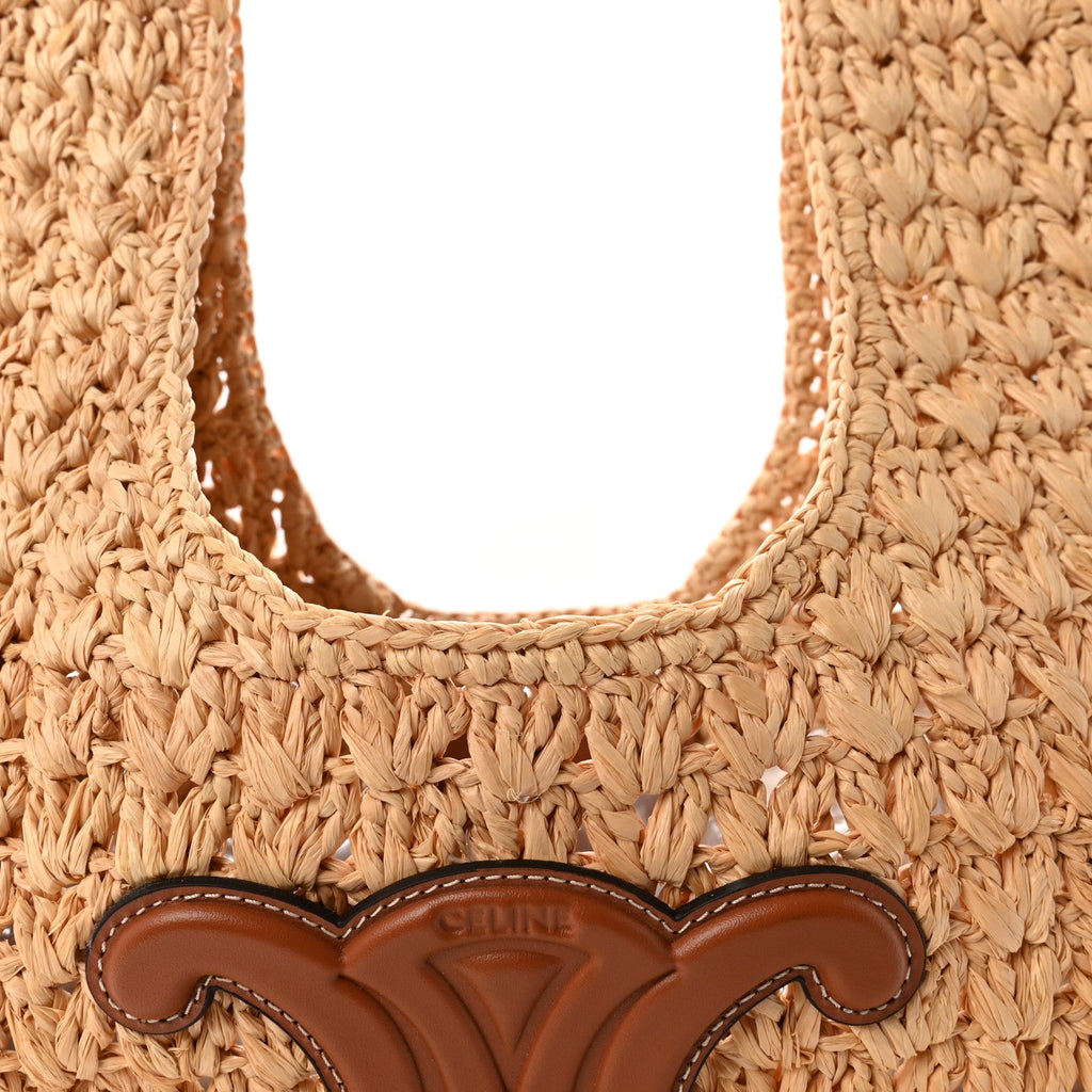 Raffia Calfskin Triomphe Panier Hobo Bag Natural Tan