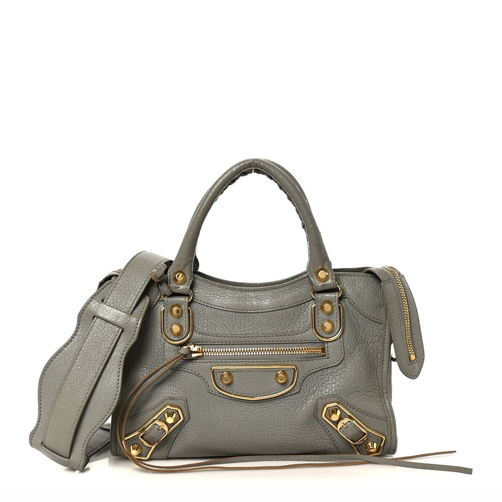 Chevre Gold Metallic Edge Hardware Mini City Gris Taupe