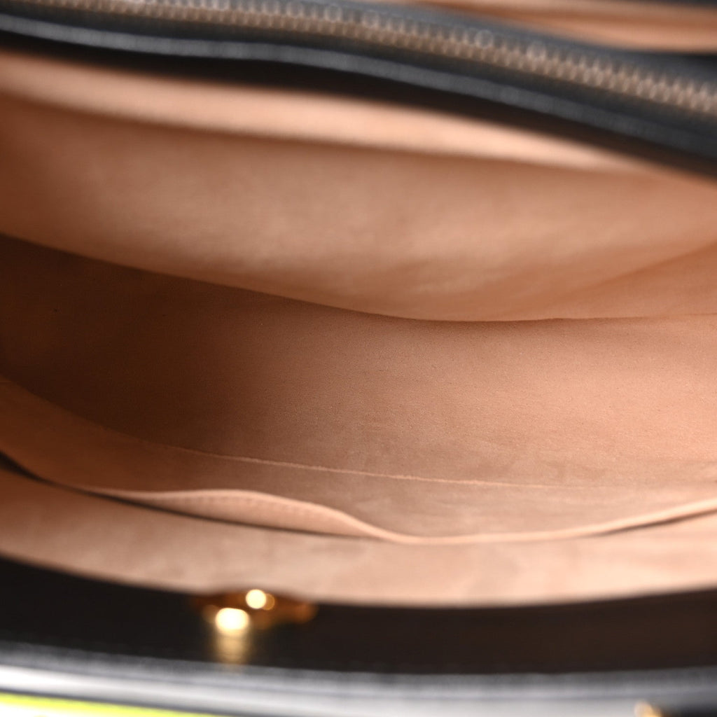 Calfskin Medium Diana Tote Bag Black Yellow Fluo