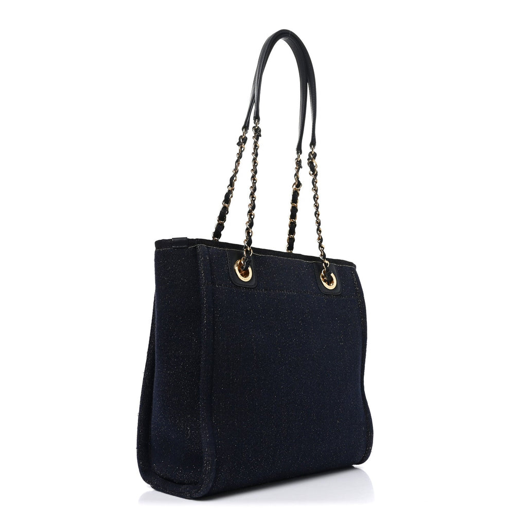 Lurex Canvas Mini Deauville Tote Navy Blue Gold