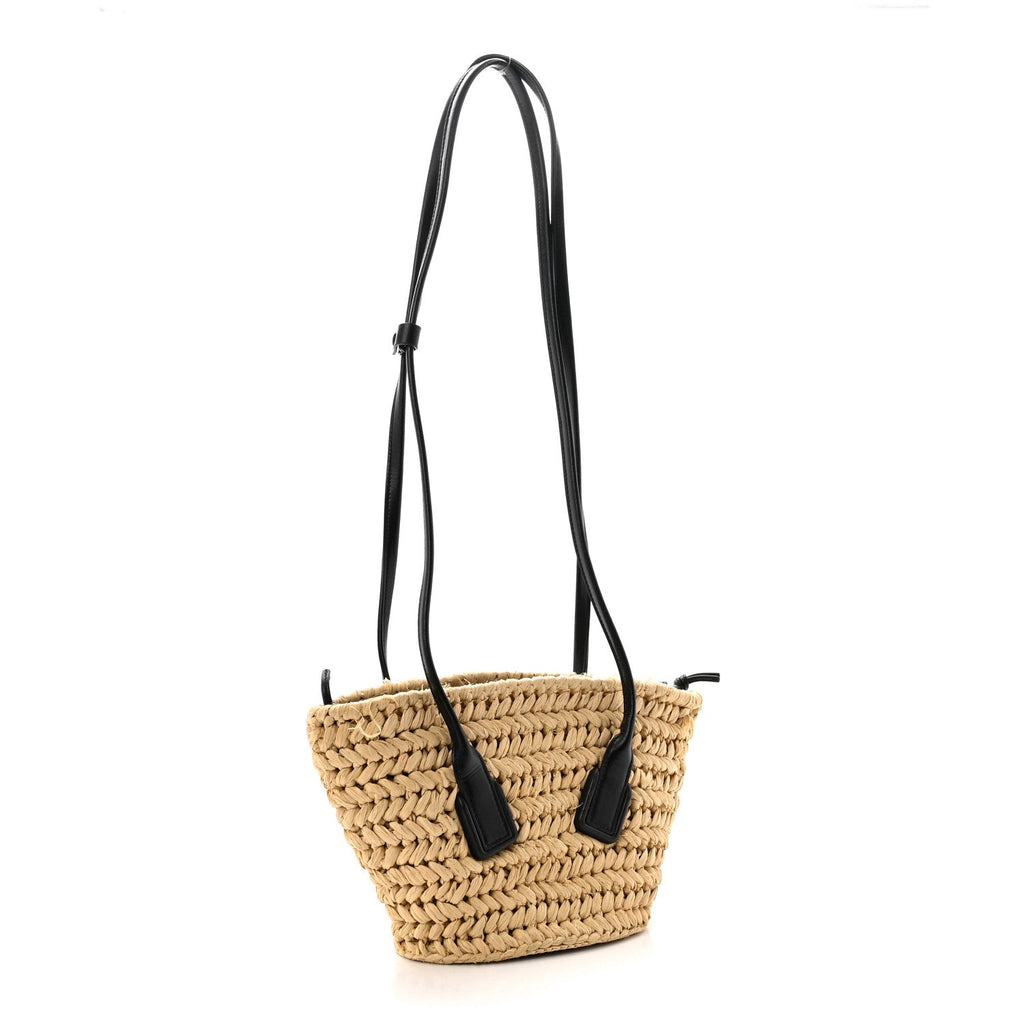 Raffia Calfskin Small Arco Basket Black