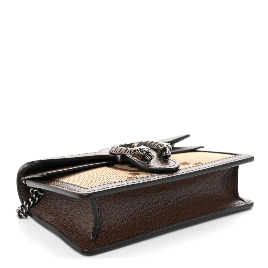 Monogram Jumbo GG Textured Dollar Calfskin Super Mini Dionysus Shoulder Bag Camel Ebony New Acero