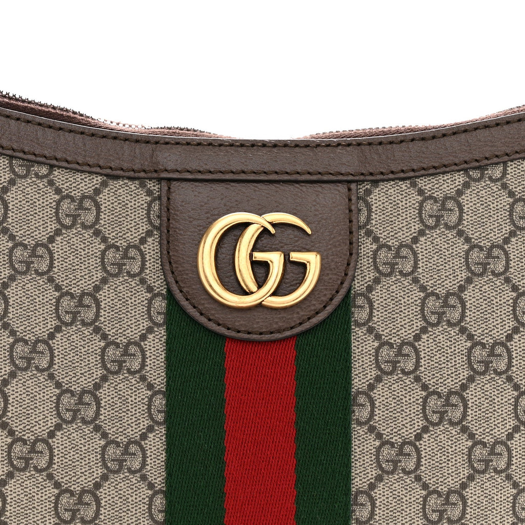 GG Supreme Monogram Web Small Ophidia Half Moon Hobo Brown