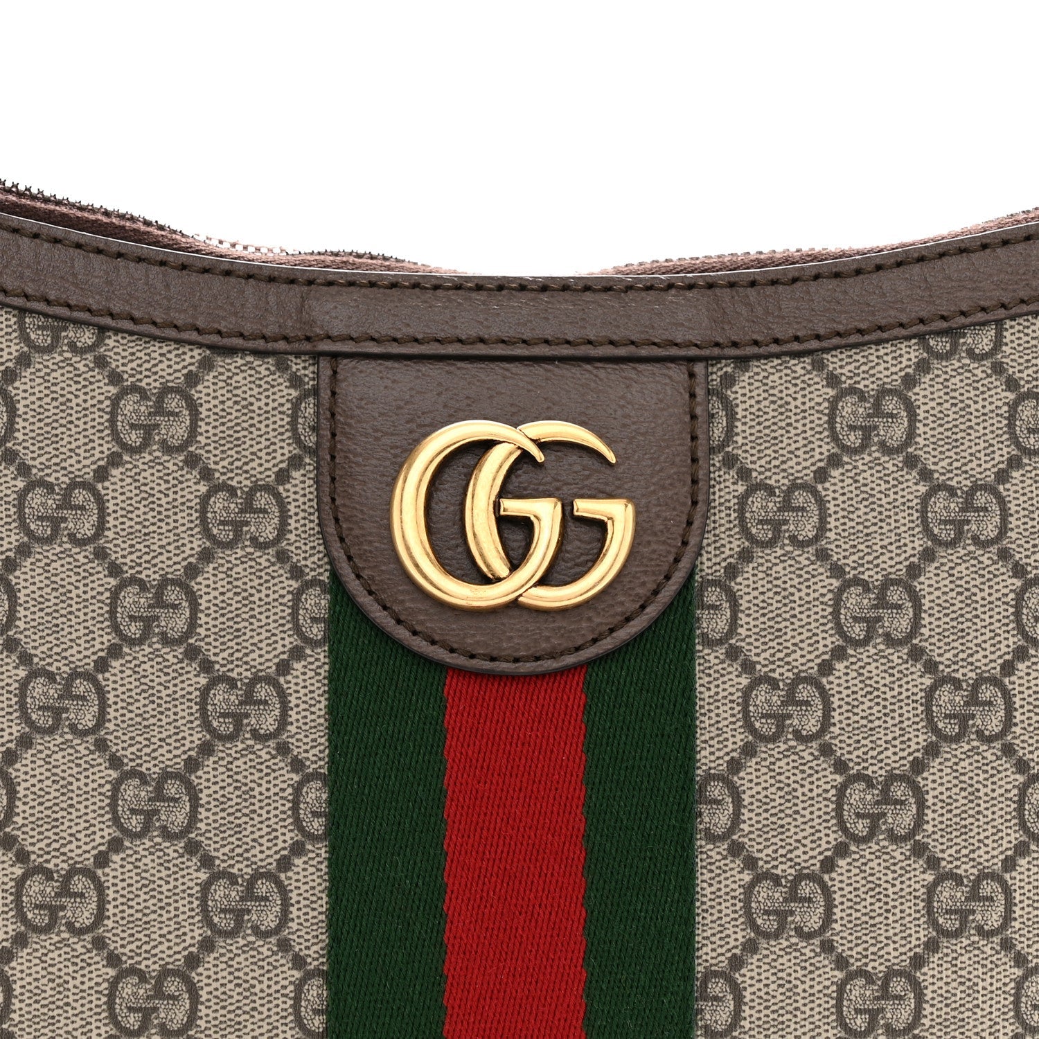 GG Supreme Monogram Web Small Ophidia Half Moon Hobo Brown