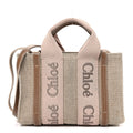 Linen Calfskin Mini Woody Ribbon Tote With Strap Blushy Beige