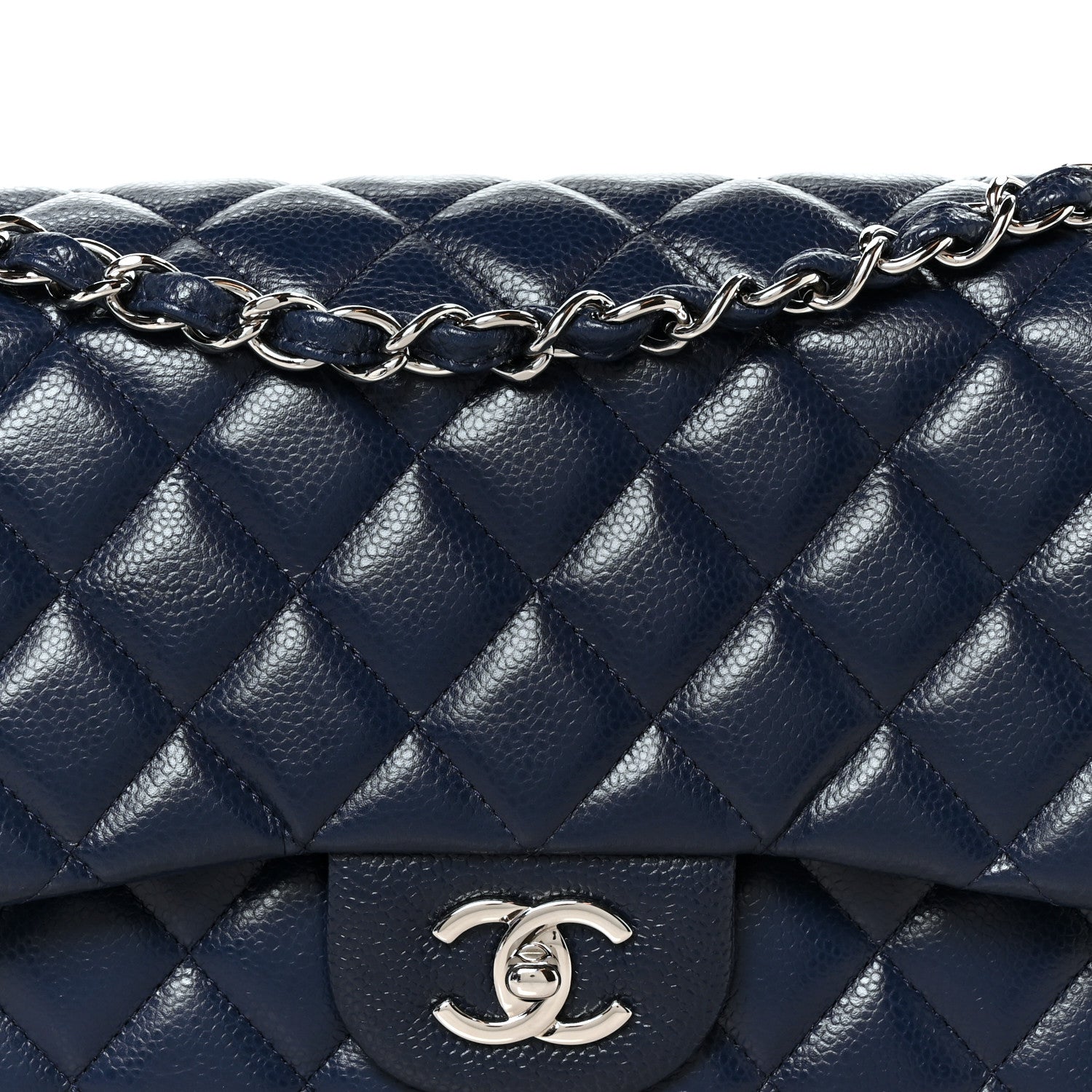 Caviar Quilted Jumbo Double Flap Navy Blue
