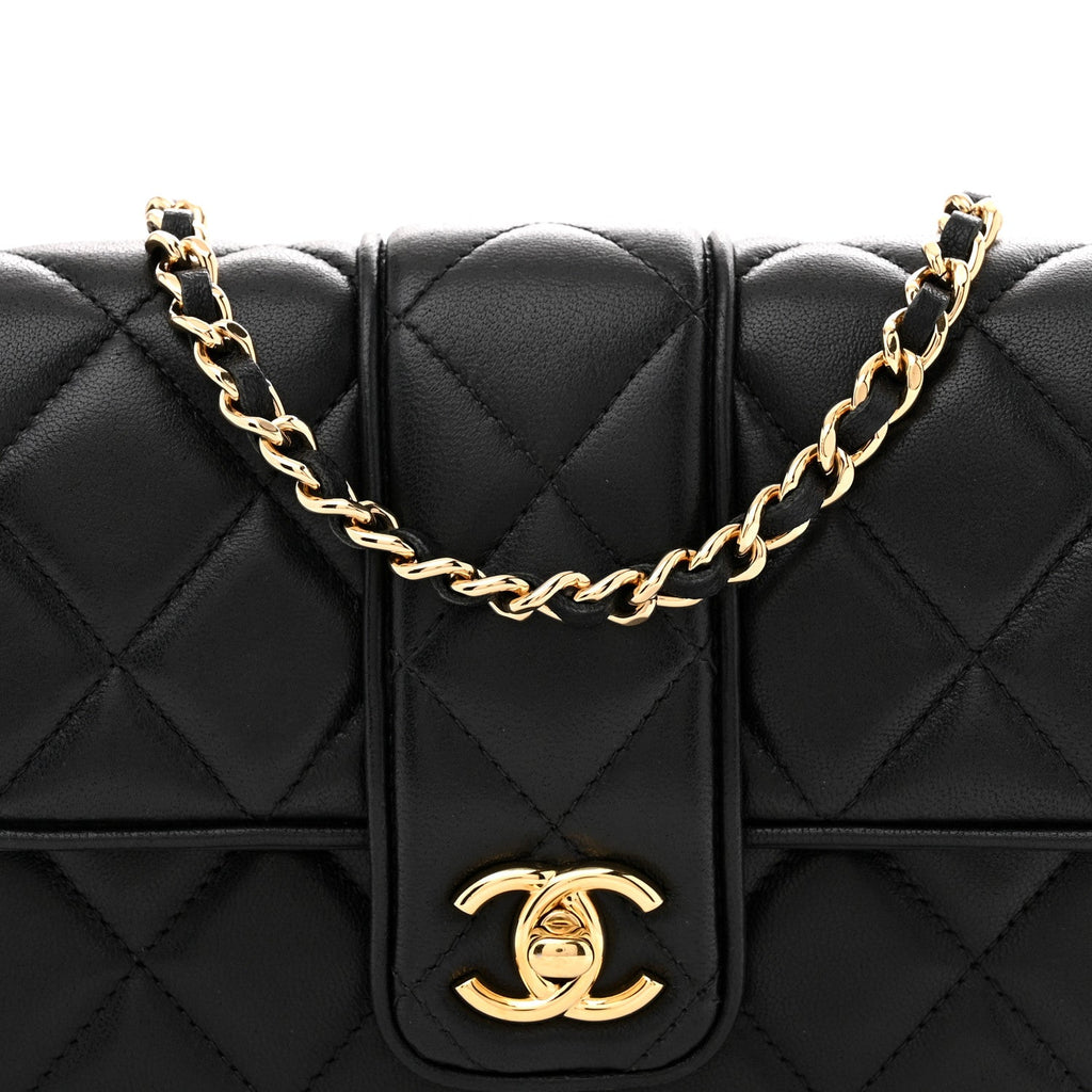 Lambskin Quilted Tab Mini Flap Black
