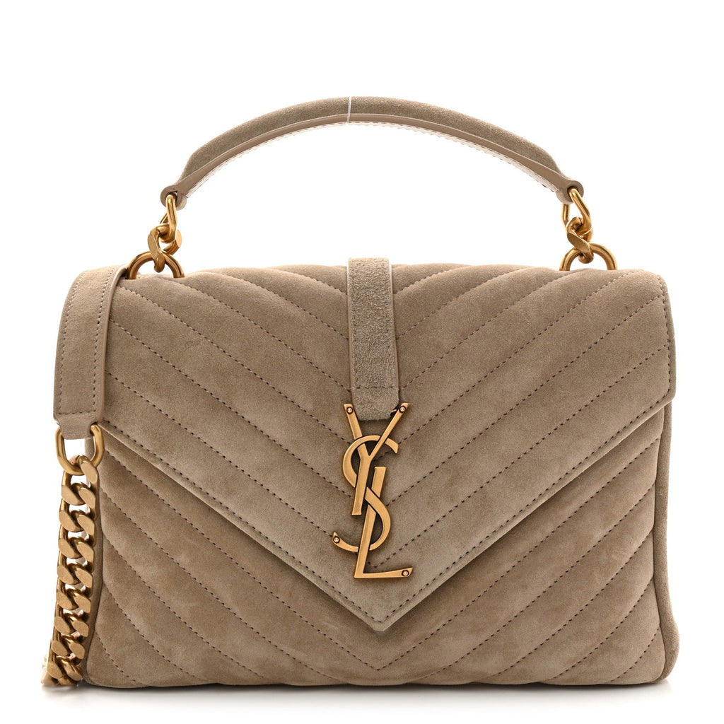 Suede Matelasse Chevron Monogram Medium College Bag Matte Gold