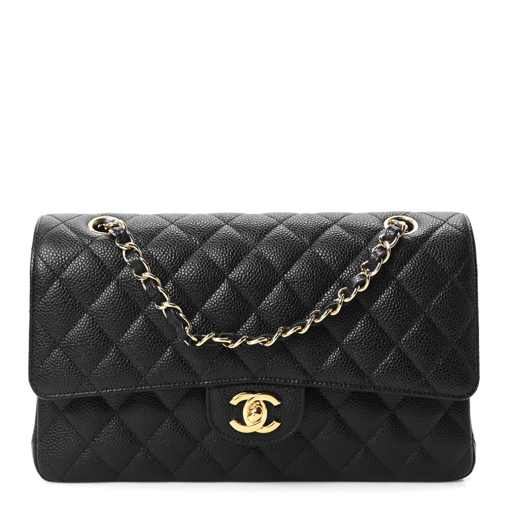Caviar Quilted Medium Double Flap Black