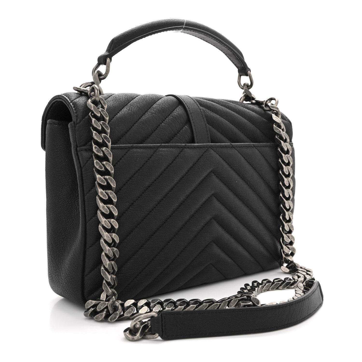 Sheepskin Matelasse Chevron Monogram Medium College Bag Black