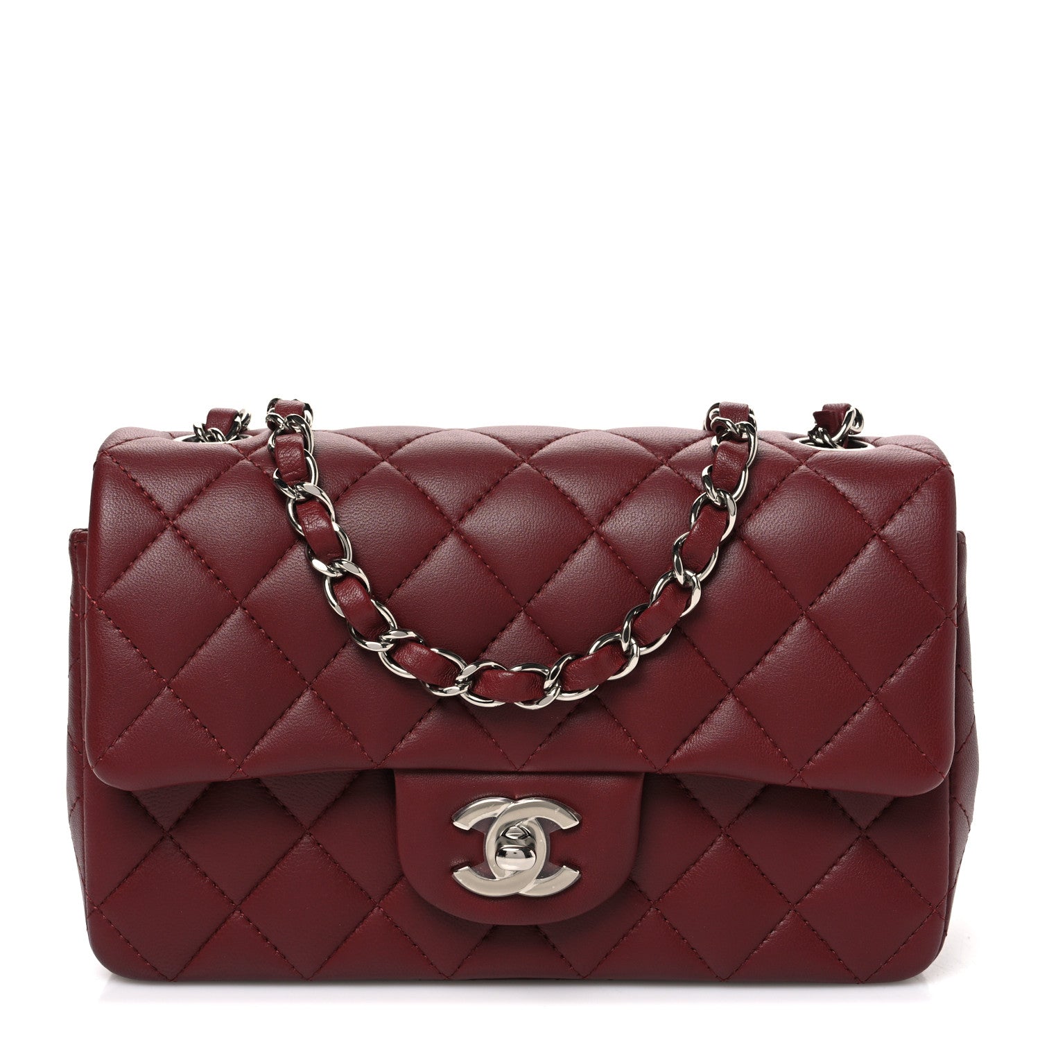 Lambskin Quilted Mini Rectangular Flap Burgundy