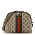 GG Supreme Monogram Textured Dollar Calfskin Web Small Ophidia Dome Shoulder Bag Beige Ebony New Acero