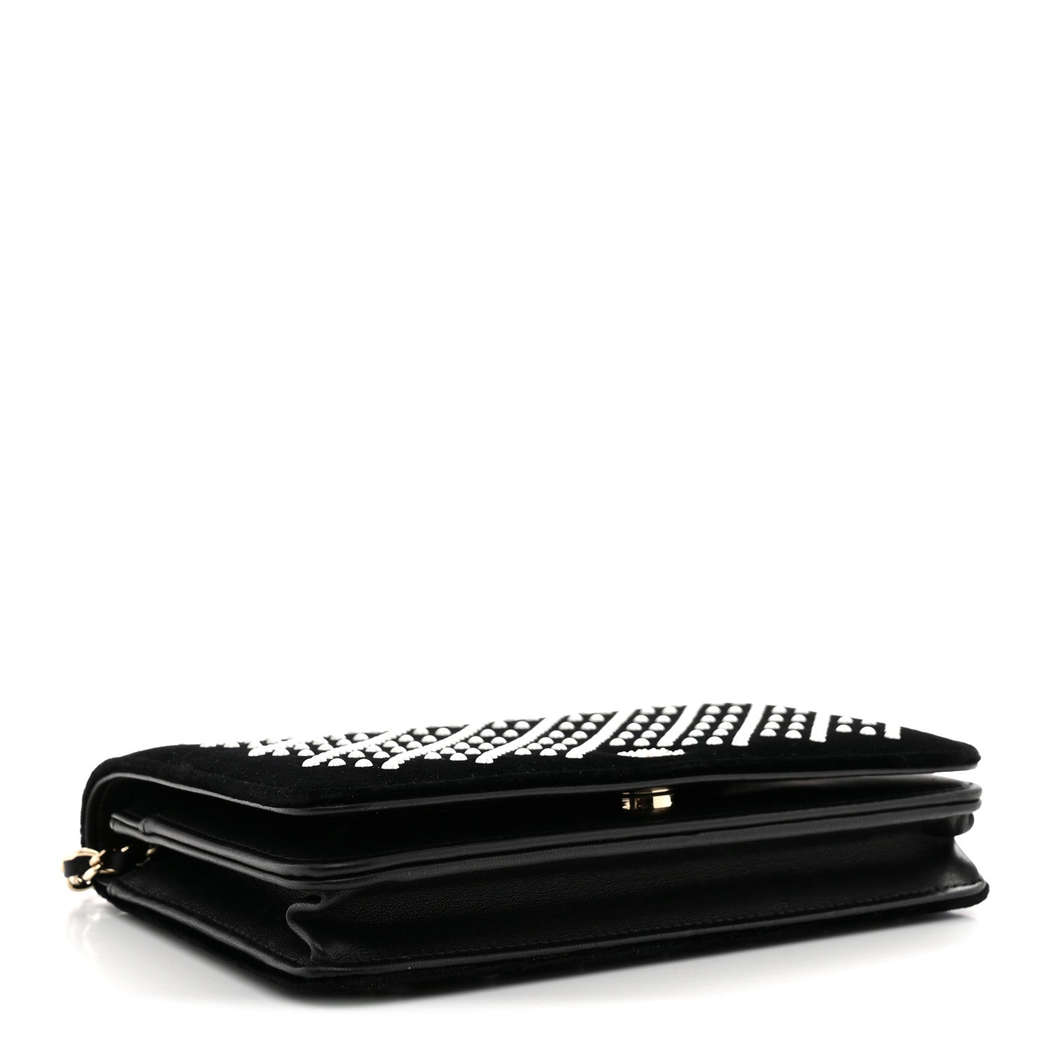 Velvet Pearl Diamond Embellished Wallet On Chain WOC Black