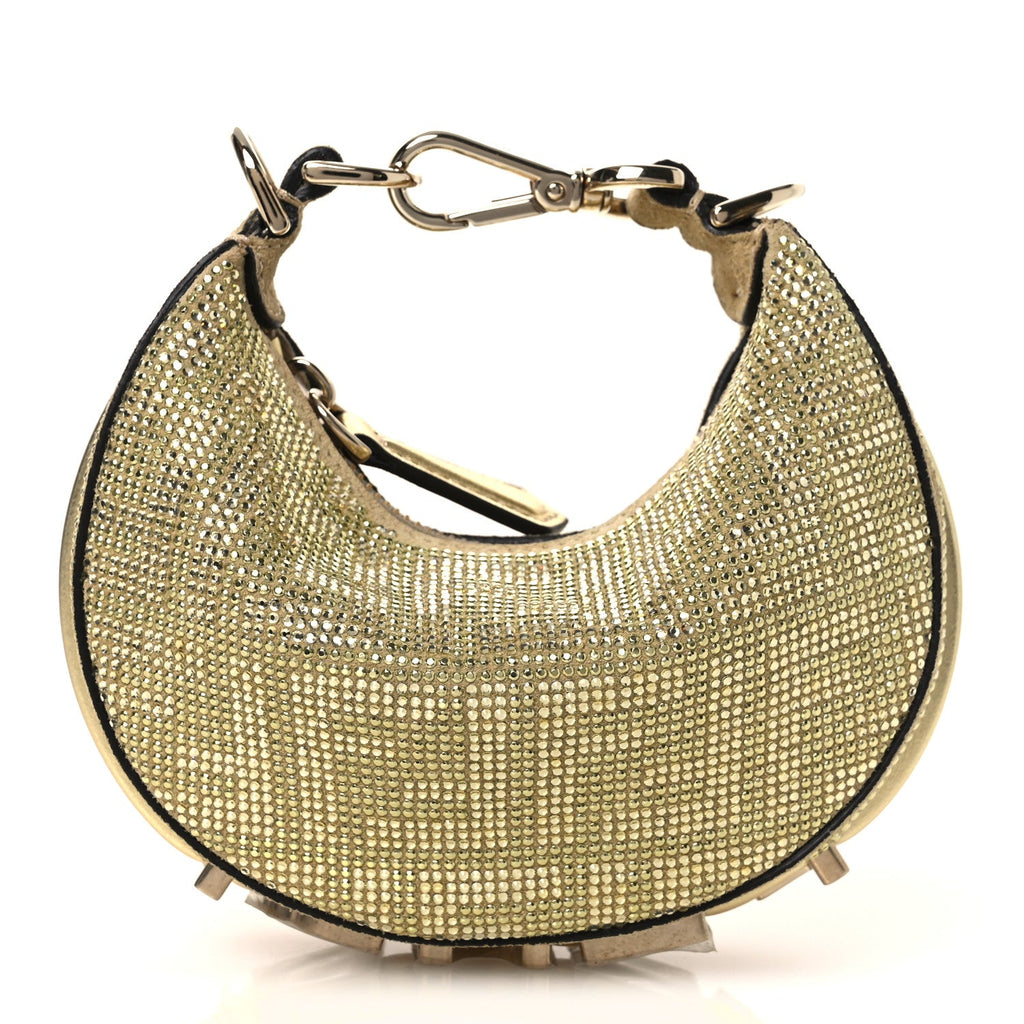 Crystal Vitello Laminato Suede FF Nano Fendigraphy Hobo Bag Platino