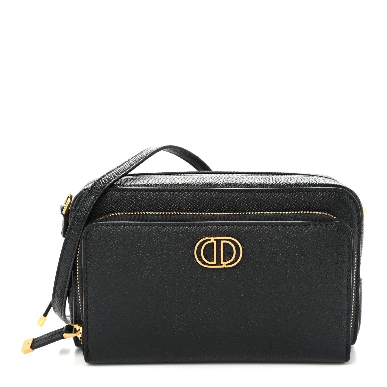 Grained Calfskin Caro Double Pouch Black