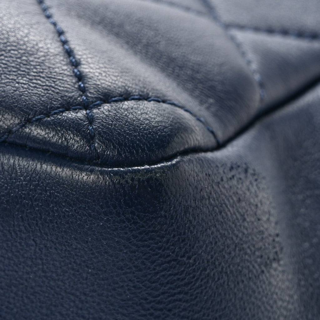 Lambskin Quilted Resin Bi-Color Chain Flap Bag Navy