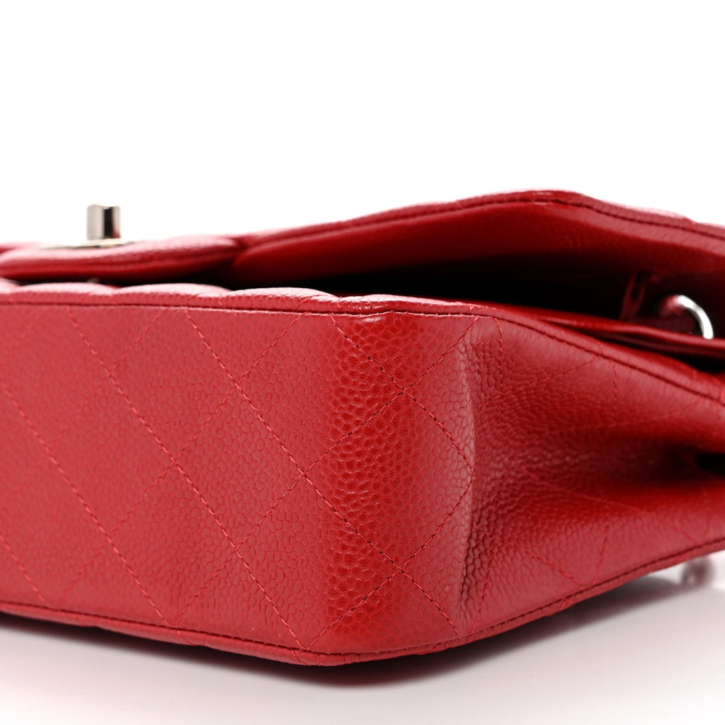 Caviar Quilted Medium Double Flap Red