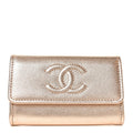 Metallic Caviar Quilted CC Flap Card Holder Copper