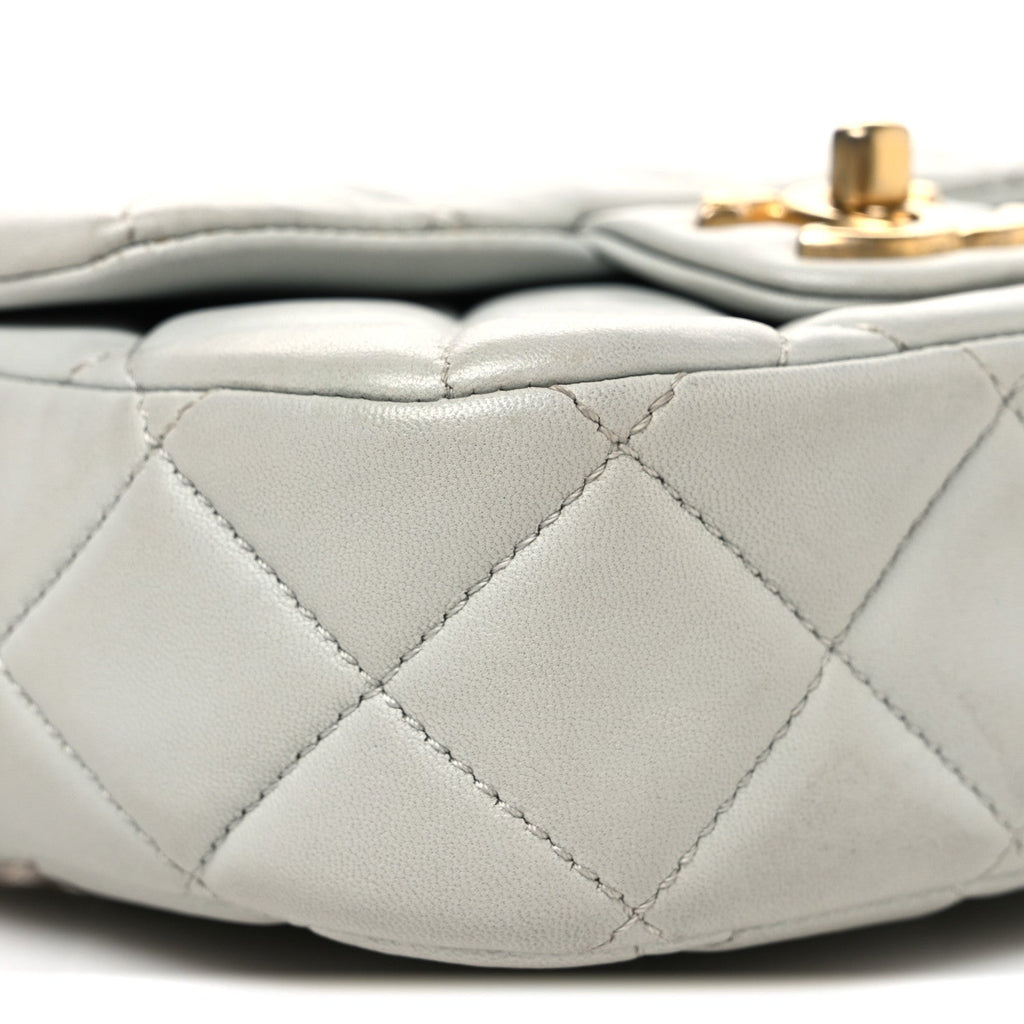 Lambskin Enamel Pearl Quilted Mini Charm Me Square Flap Light Blue