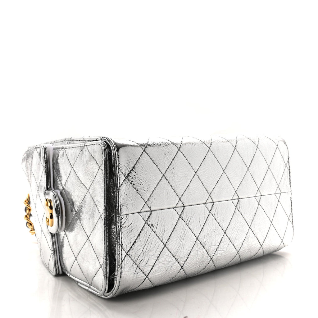 Metallic Aged Calfskin Quilted Small Chanel 25 Handbag Silvery