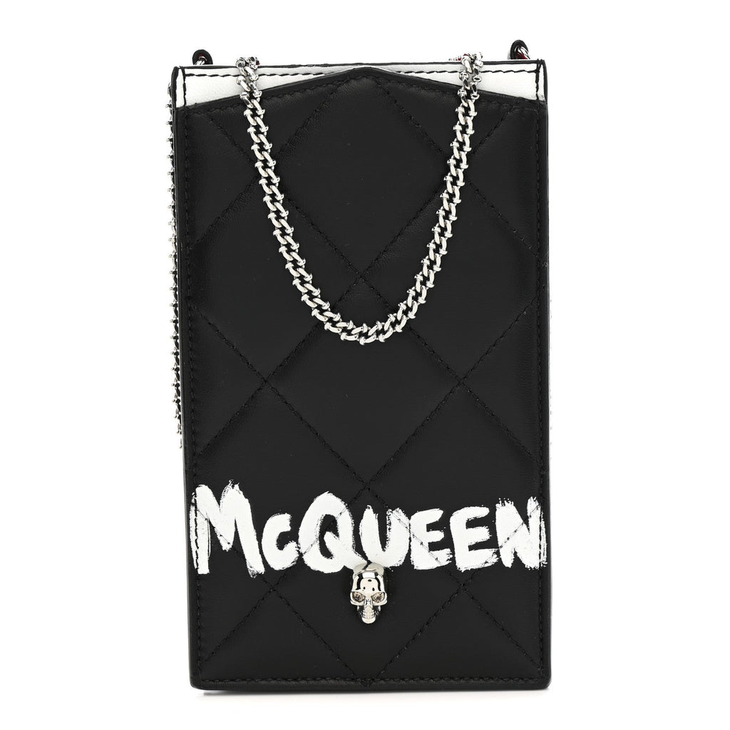 Calfskin Quilted Chain Phone Case Black White