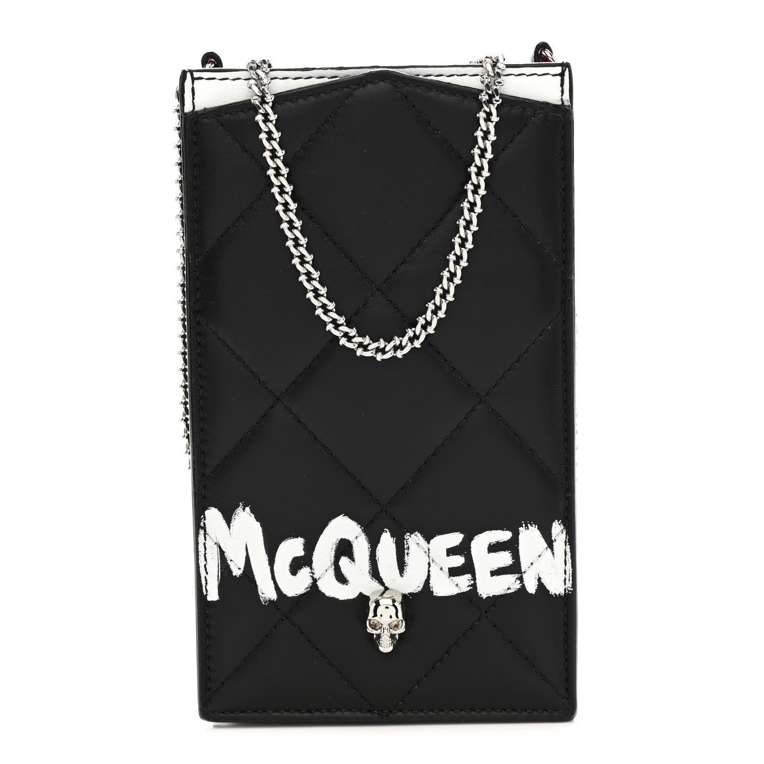 Calfskin Quilted Chain Phone Case Black White