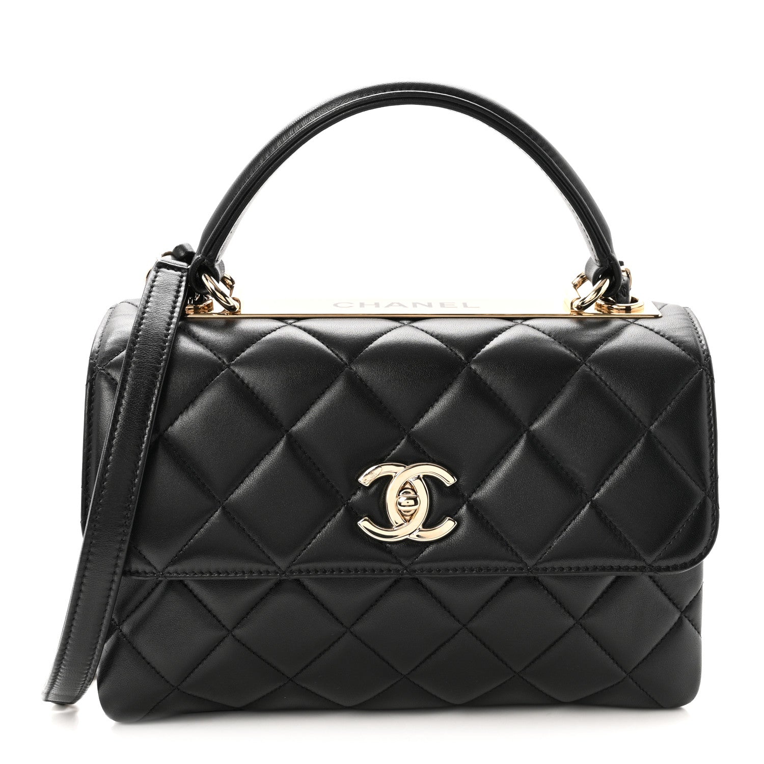 Lambskin Quilted Small Trendy CC Dual Handle Flap Bag Black