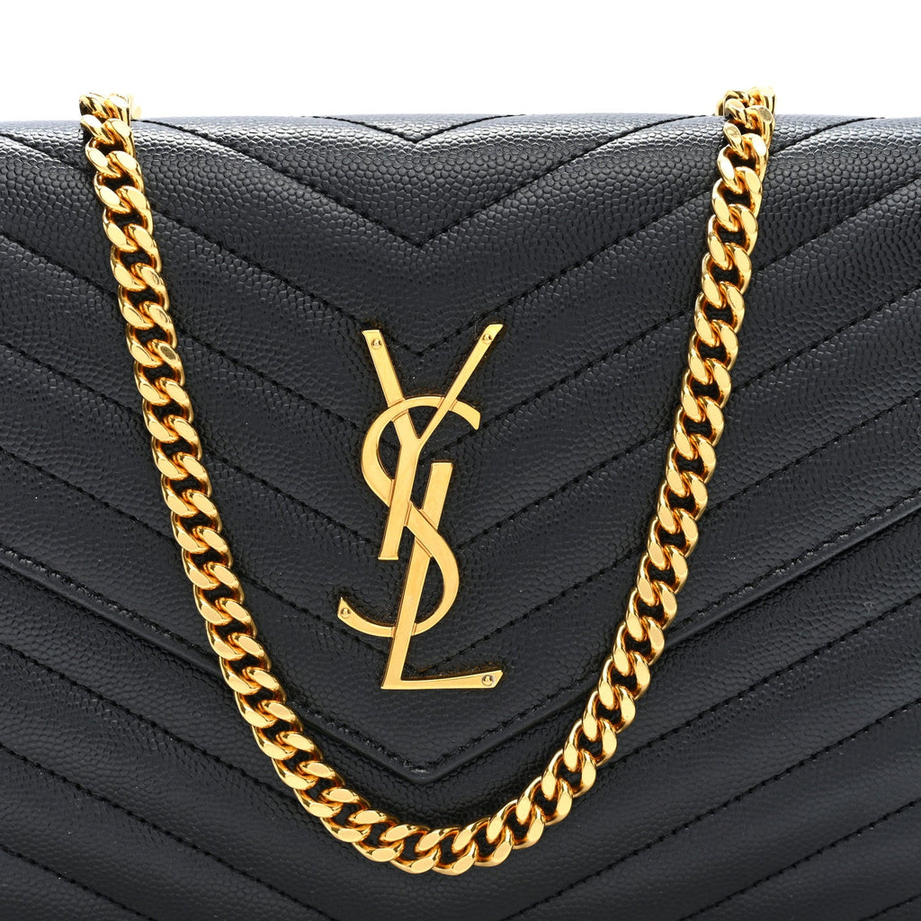 Grain De Poudre Matelasse Chevron Monogram Chain Wallet Black