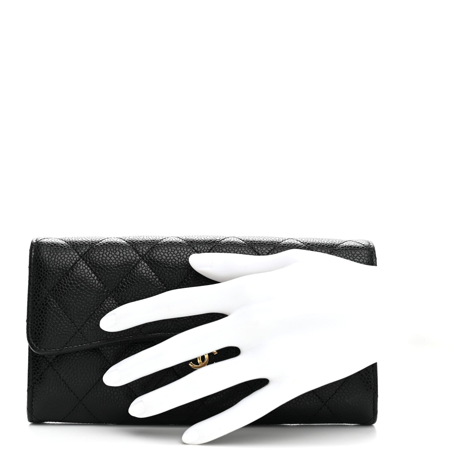 Caviar Quilted Large Gusset Flap Wallet Black