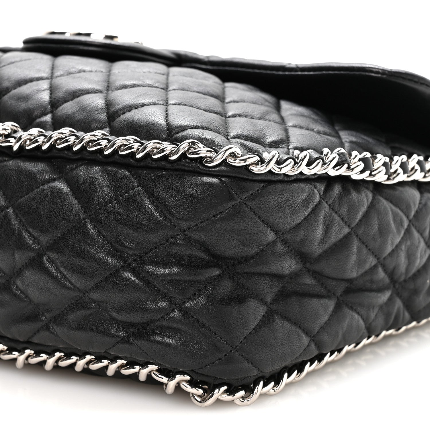 Washed Lambskin Quilted Maxi Chain Around Flap Black
