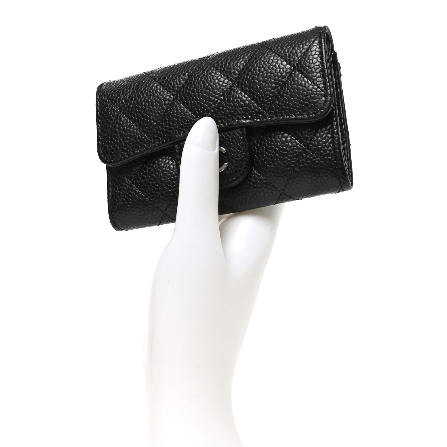 Caviar Quilted Flap Card Holder Black