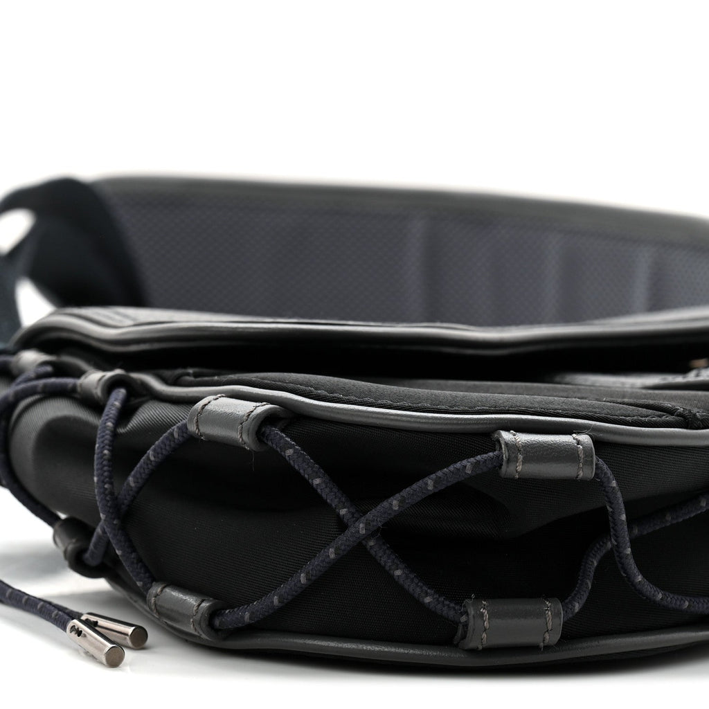 X SACAI Grained Calfskin Technical Fabric Mens Saddle Bag Black