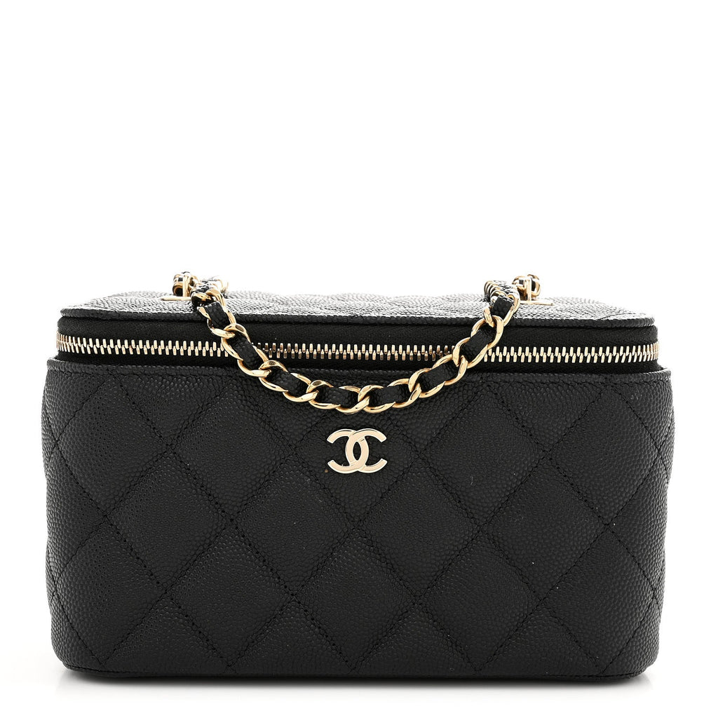 Caviar Quilted Small Tiny CC Vanity Case With Chain Black