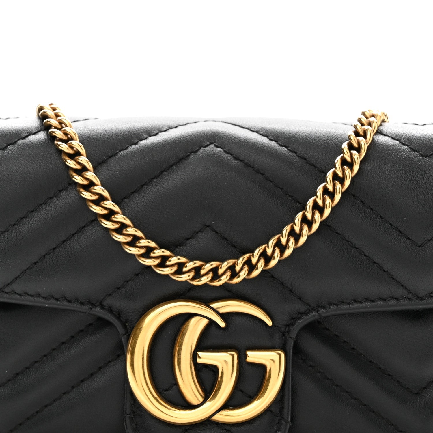 Calfskin Matelasse Super Mini GG Marmont Shoulder Bag Black